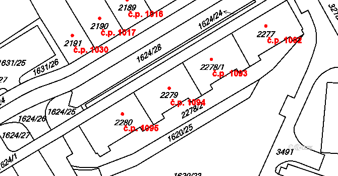 Cheb 1094 na parcele st. 2279 v KÚ Cheb, Katastrální mapa
