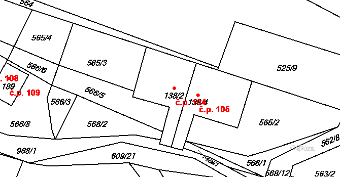 Boleboř 104 na parcele st. 138/2 v KÚ Boleboř, Katastrální mapa