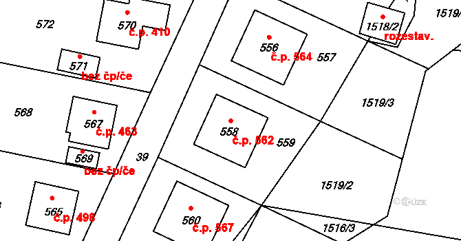 Jablůnka 562 na parcele st. 558 v KÚ Jablůnka, Katastrální mapa