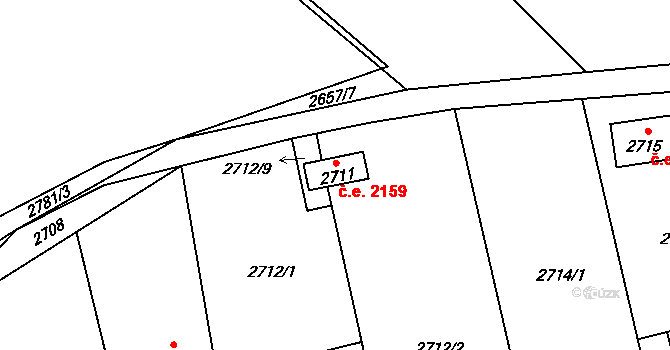 Radotín 2159, Praha na parcele st. 2711 v KÚ Radotín, Katastrální mapa