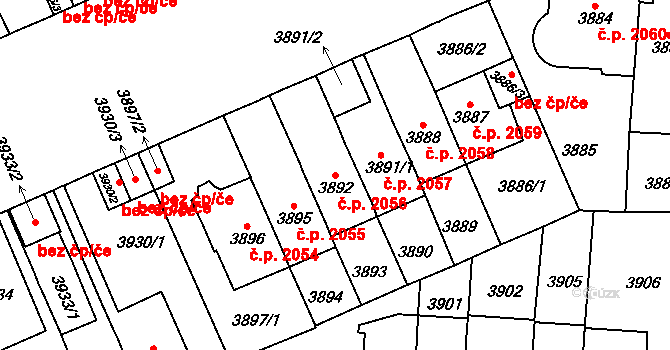 Vinohrady 2056, Praha na parcele st. 3892 v KÚ Vinohrady, Katastrální mapa