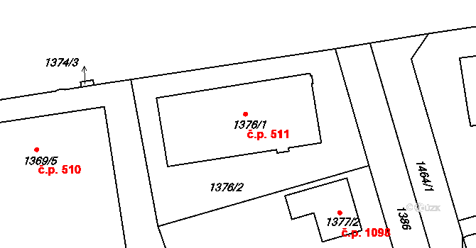Krč 511, Praha 5 na parcele st. 1376/1 v KÚ Krč, Katastrální mapa