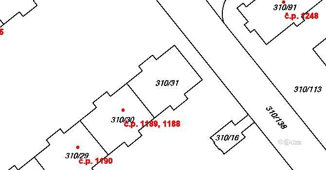 Michle 1188,1189, Praha na parcele st. 310/31 v KÚ Michle, Katastrální mapa