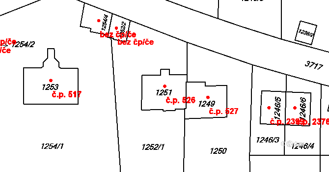 Břevnov 526, Praha na parcele st. 1251 v KÚ Břevnov, Katastrální mapa