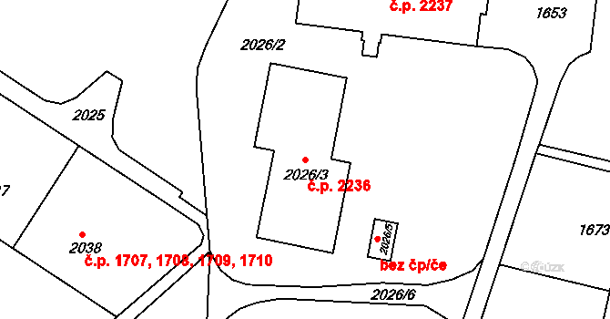 Česká Lípa 2236 na parcele st. 2026/3 v KÚ Česká Lípa, Katastrální mapa