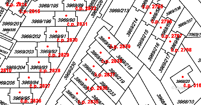 Česká Lípa 2838 na parcele st. 3969/97 v KÚ Česká Lípa, Katastrální mapa