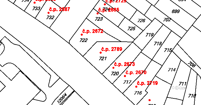 Chomutov 2789 na parcele st. 721 v KÚ Chomutov II, Katastrální mapa