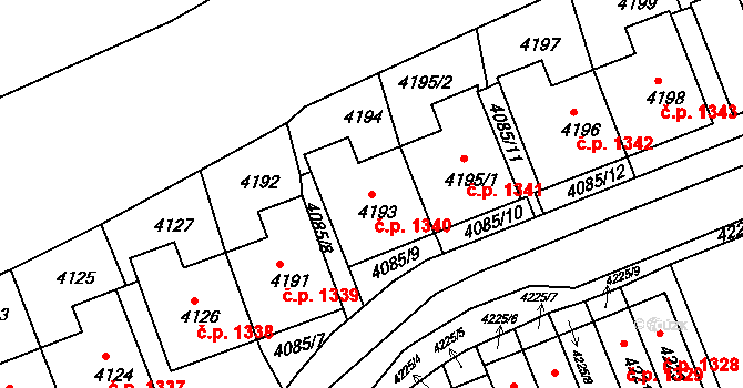 Jirkov 1340 na parcele st. 4193 v KÚ Jirkov, Katastrální mapa