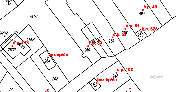 Hodkovice nad Mohelkou 53 na parcele st. 259 v KÚ Hodkovice nad Mohelkou, Katastrální mapa
