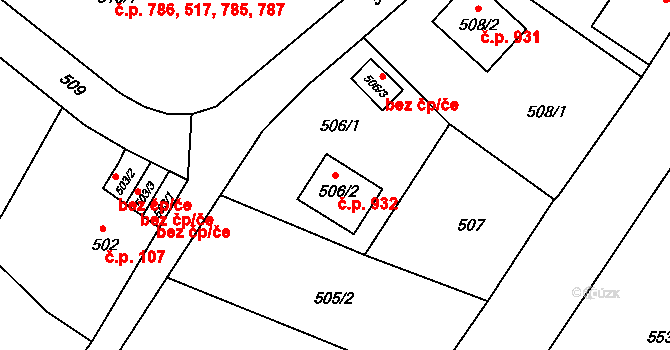 Liberec XIV-Ruprechtice 932, Liberec na parcele st. 506/2 v KÚ Ruprechtice, Katastrální mapa