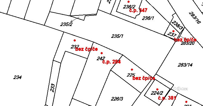 Opatovice 284 na parcele st. 242 v KÚ Opatovice u Rajhradu, Katastrální mapa