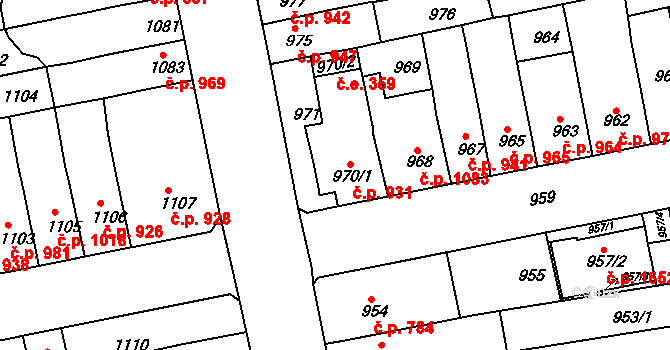 Šlapanice 931 na parcele st. 970/1 v KÚ Šlapanice u Brna, Katastrální mapa