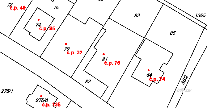 Železné 76 na parcele st. 81 v KÚ Železné, Katastrální mapa