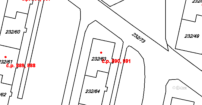 Lobzy 890,891, Plzeň na parcele st. 232/63 v KÚ Lobzy, Katastrální mapa