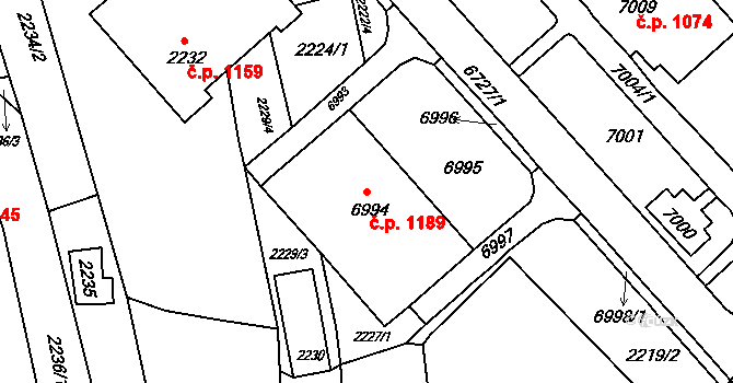Bystrc 1189, Brno na parcele st. 6994 v KÚ Bystrc, Katastrální mapa