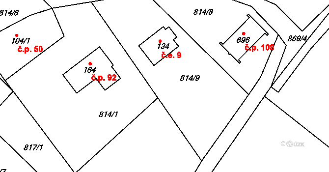 Dneboh 9, Mnichovo Hradiště na parcele st. 134 v KÚ Dneboh, Katastrální mapa