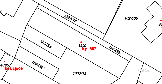 Týnské Předměstí 657, Domažlice na parcele st. 3330 v KÚ Domažlice, Katastrální mapa