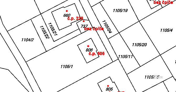 Kudlov 506, Zlín na parcele st. 806 v KÚ Kudlov, Katastrální mapa