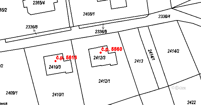 Chomutov 5560 na parcele st. 2412/3 v KÚ Chomutov II, Katastrální mapa