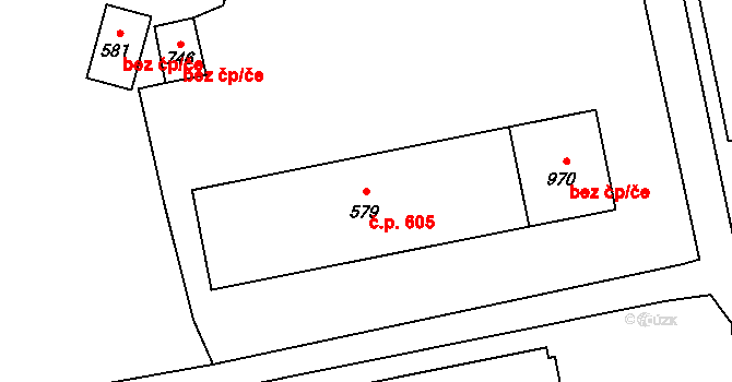 Chválkovice 605, Olomouc na parcele st. 579 v KÚ Chválkovice, Katastrální mapa