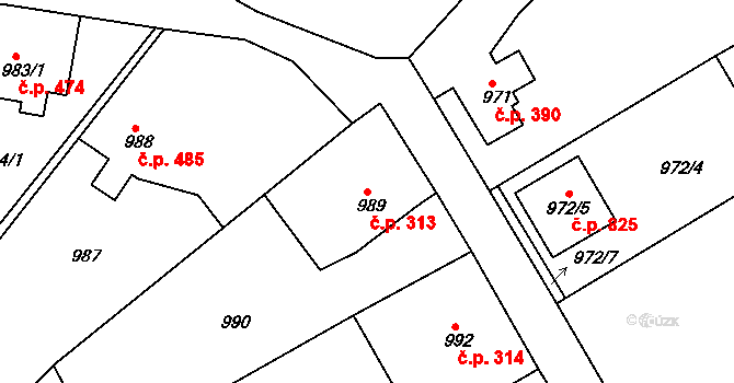 Kluč 313, Habartov na parcele st. 989/1 v KÚ Habartov, Katastrální mapa