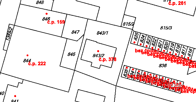 Divišov 378 na parcele st. 843/2 v KÚ Divišov u Benešova, Katastrální mapa