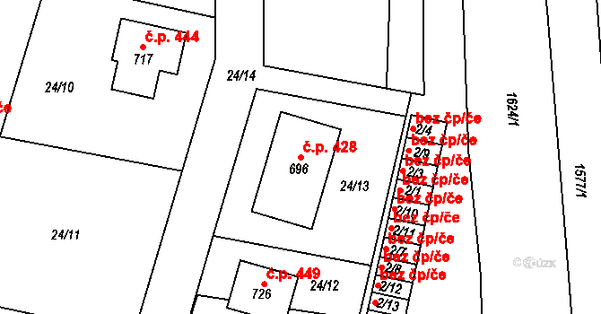 Opatovice nad Labem 428 na parcele st. 696 v KÚ Opatovice nad Labem, Katastrální mapa
