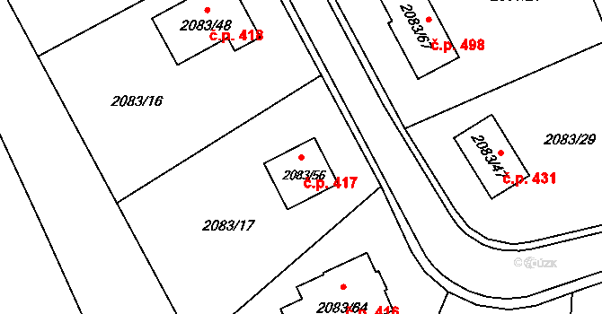 Drásov 417 na parcele st. 2083/56 v KÚ Drásov, Katastrální mapa
