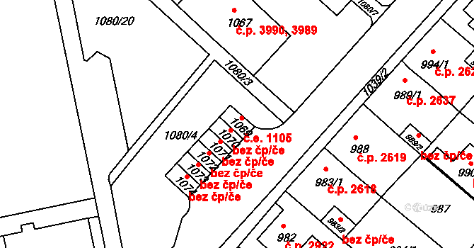 Chomutov 1105 na parcele st. 1069 v KÚ Chomutov II, Katastrální mapa