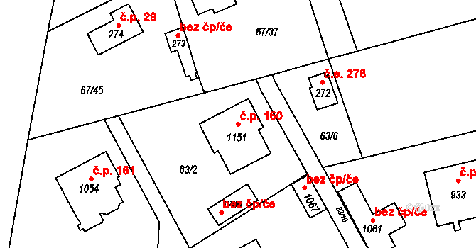 Masečín 160, Štěchovice na parcele st. 1151 v KÚ Masečín, Katastrální mapa