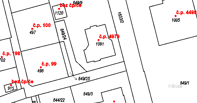 Jablonecké Paseky 4979, Jablonec nad Nisou na parcele st. 1091 v KÚ Jablonecké Paseky, Katastrální mapa