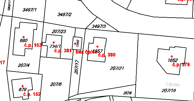 Králíky 380 na parcele st. 1657 v KÚ Králíky, Katastrální mapa