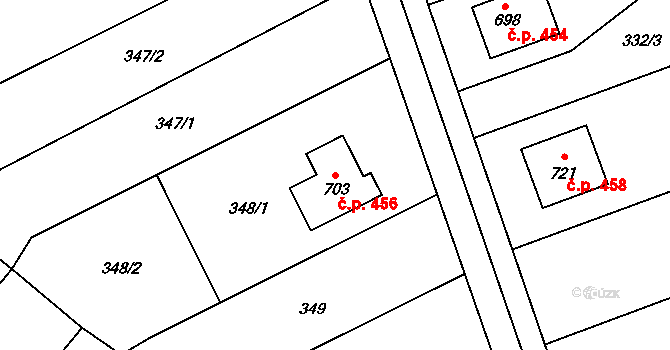 Olšany u Prostějova 456 na parcele st. 703 v KÚ Olšany u Prostějova, Katastrální mapa