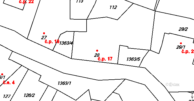 Všebořice 17, Loket na parcele st. 28 v KÚ Všebořice u Dolních Kralovic, Katastrální mapa