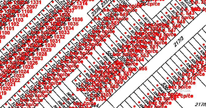 Sezimovo Ústí 599 na parcele st. 556/12 v KÚ Sezimovo Ústí, Katastrální mapa