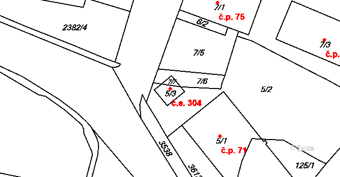Rosice 304 na parcele st. 5/3 v KÚ Rosice u Brna, Katastrální mapa