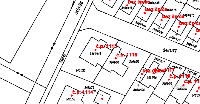 Svinov 1115, Ostrava na parcele st. 3461/118 v KÚ Svinov, Katastrální mapa