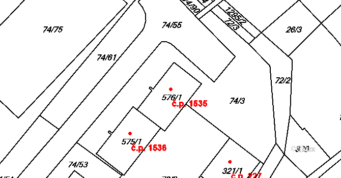 Kvítkovice 1535, Otrokovice na parcele st. 576/1 v KÚ Kvítkovice u Otrokovic, Katastrální mapa