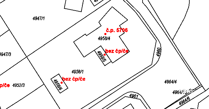 Chomutov 43406734 na parcele st. 4958/5 v KÚ Chomutov I, Katastrální mapa