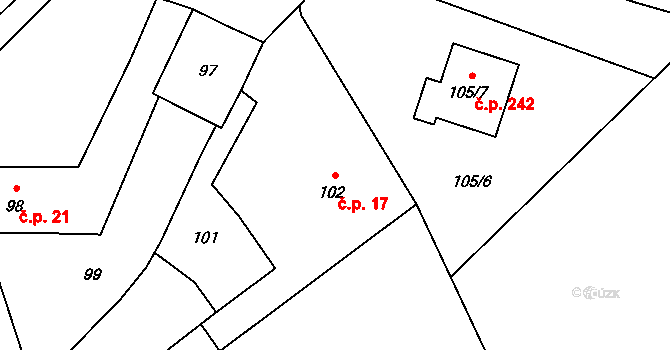 Chuchelná 17 na parcele st. 102 v KÚ Chuchelná, Katastrální mapa