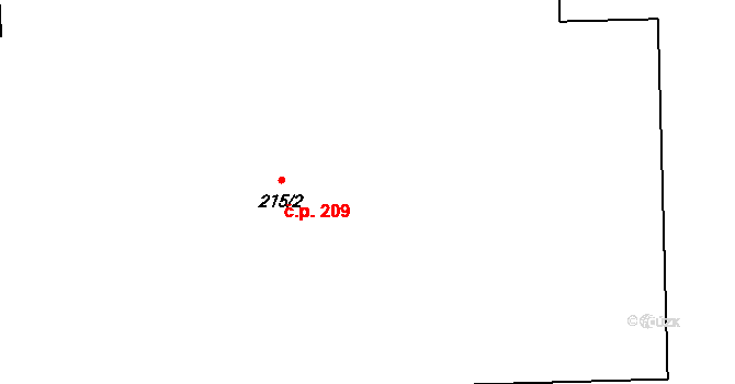 Čestice 209 na parcele st. 215/2 v KÚ Čestice, Katastrální mapa
