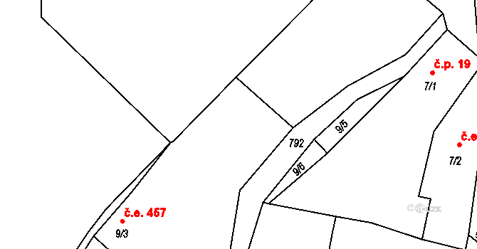 Třebušín 47642734 na parcele st. 9/1 v KÚ Horní Týnec, Katastrální mapa