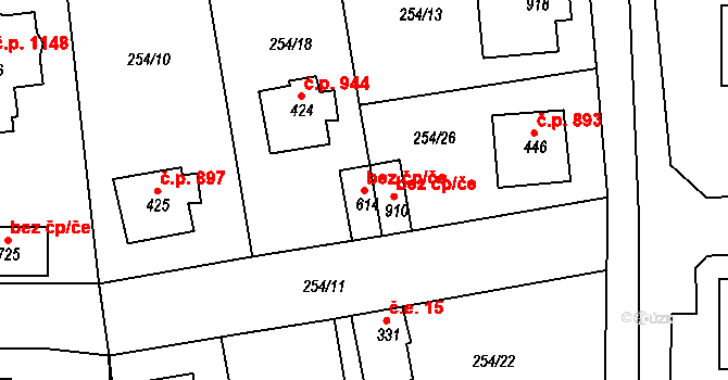 Rudná 49337734 na parcele st. 614 v KÚ Hořelice, Katastrální mapa