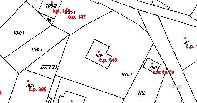 Černilov 648 na parcele st. 898 v KÚ Černilov, Katastrální mapa