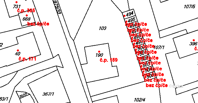 Svratouch 159 na parcele st. 190 v KÚ Svratouch, Katastrální mapa
