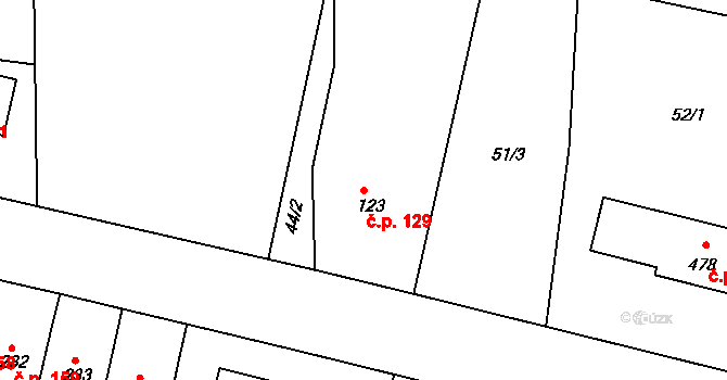 Smrkovice 129, Písek na parcele st. 123 v KÚ Smrkovice, Katastrální mapa