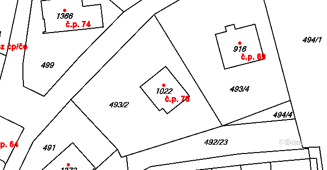 Králíky 70 na parcele st. 1022 v KÚ Králíky, Katastrální mapa