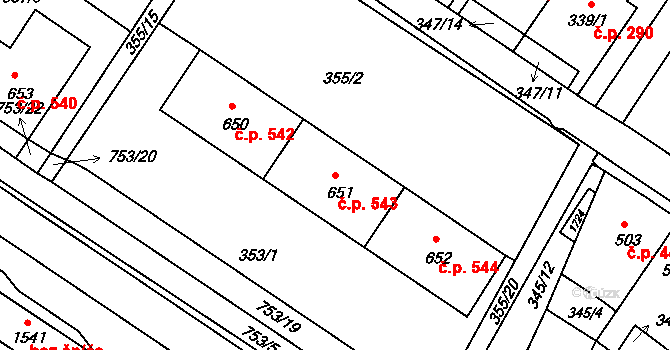 Letohrad 543 na parcele st. 651 v KÚ Letohrad, Katastrální mapa