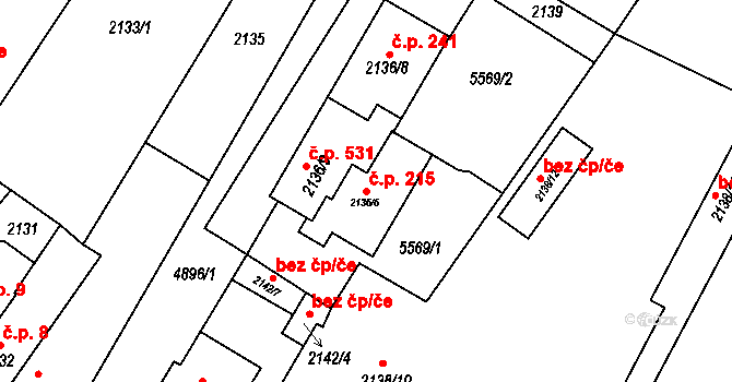 Pražské Předměstí 215, Vysoké Mýto na parcele st. 2136/6 v KÚ Vysoké Mýto, Katastrální mapa