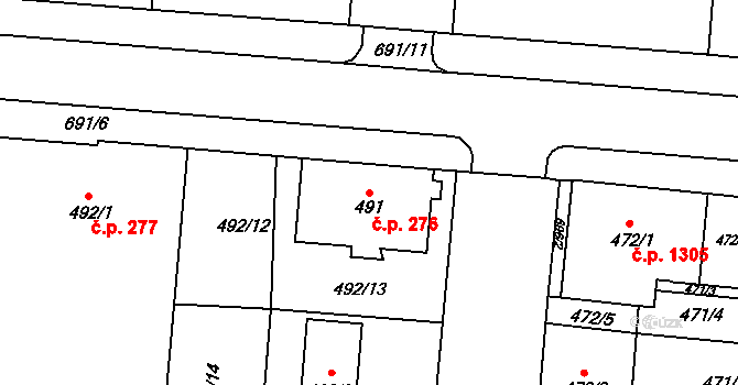 Český Těšín 276 na parcele st. 491 v KÚ Český Těšín, Katastrální mapa
